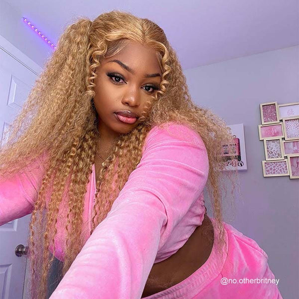 AMBIBI Honey Blonde Water Wave Color Wig Pre Plucked Transparent Lace