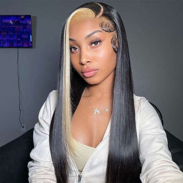 AMBIBI Blonde & Black Skunk Stripe Color Wig 13*4 Lace Front Wig