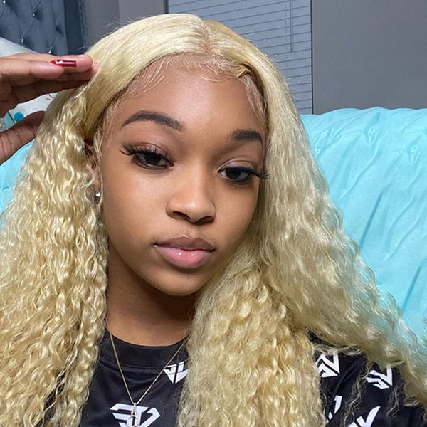 AMBIBI #613 Blonde Kinky Curly Lace Wigs Natural Density Pre Plucked