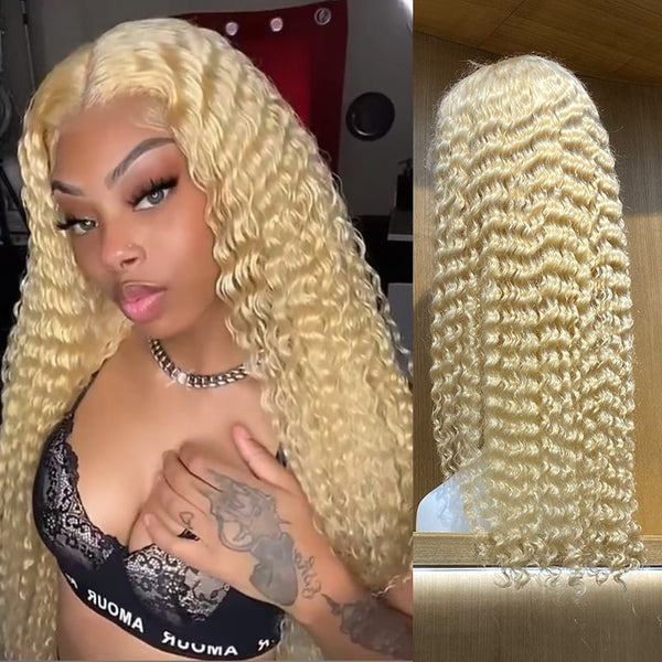 AMBIBI #613 Blonde Deep Curly Lace Wigs Natural Density Human Virgin Hair Wigs