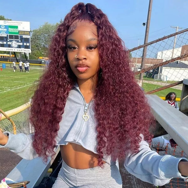 AMBIBI Burgundy 99J Water Wave 13*4 Lace Front Wig