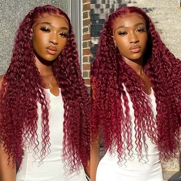 AMBIBI Burgundy 99J Deep Curly 13*4 Lace Front Wig