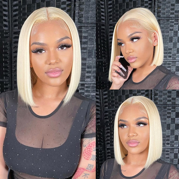 AMBIBI #613 Blonde Color Bob Straight Hair Lace Wigs