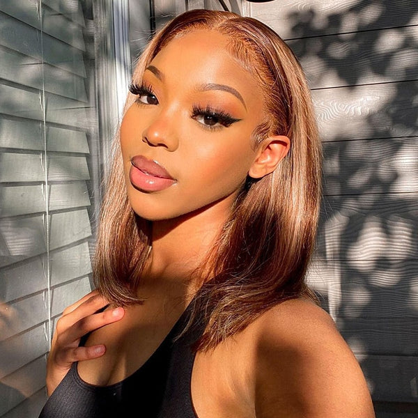 AMBIBI Highlight Straight Bob Lace Front Human Hair Wig Pre Plucked TL4/12# Piano Color Ombre Wigs