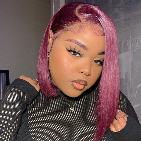 AMBIBI Burgundy 99J Straight Bob Wig 100% Human Hair Lace Wig