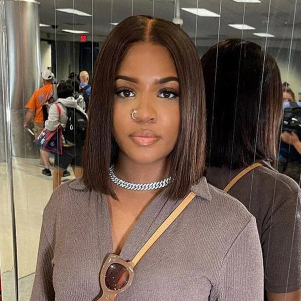AMBIBI Darkest Brown Natural Color Straight Bob Cut Lace Wig