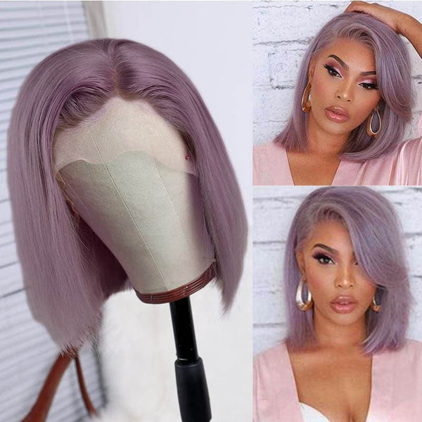 AMBIBI Ash Purple Straight Bob Cut Lace Wig